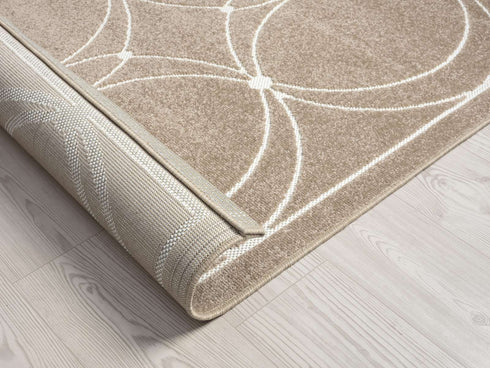 Outdoor Teppich Wetterfest Waschbar im modernen Florentiner Design | Für Drinnen und Draußen | Terrasse Balkon Garten Wohnzimmer Badezimmer Küche | Beige Kreise